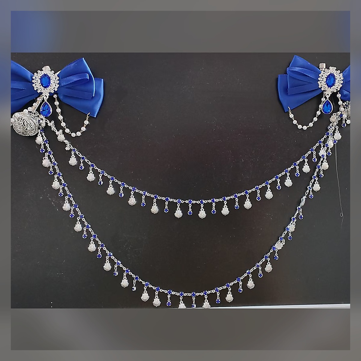 Royal Blue Chain Bow Clip - Image 3